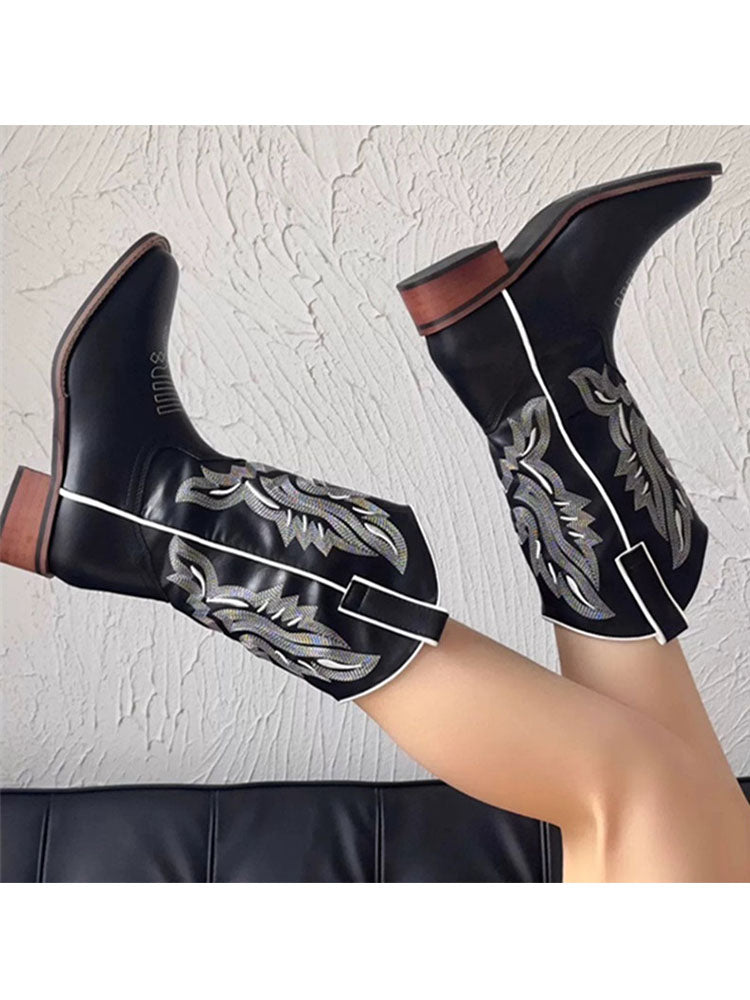 Women’s Embroidered Vintage Mid-calf Square Toe Boots