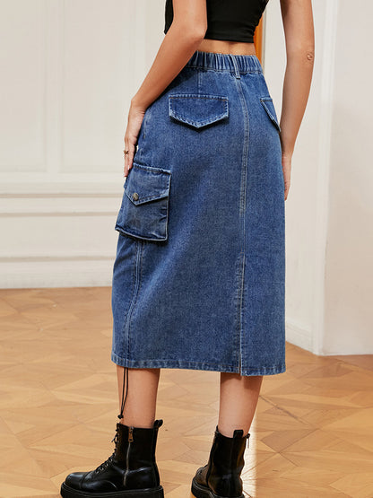 Drawstring Denim Pocket Skirt