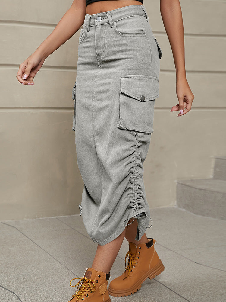 Drawstring Denim Pocket Skirt