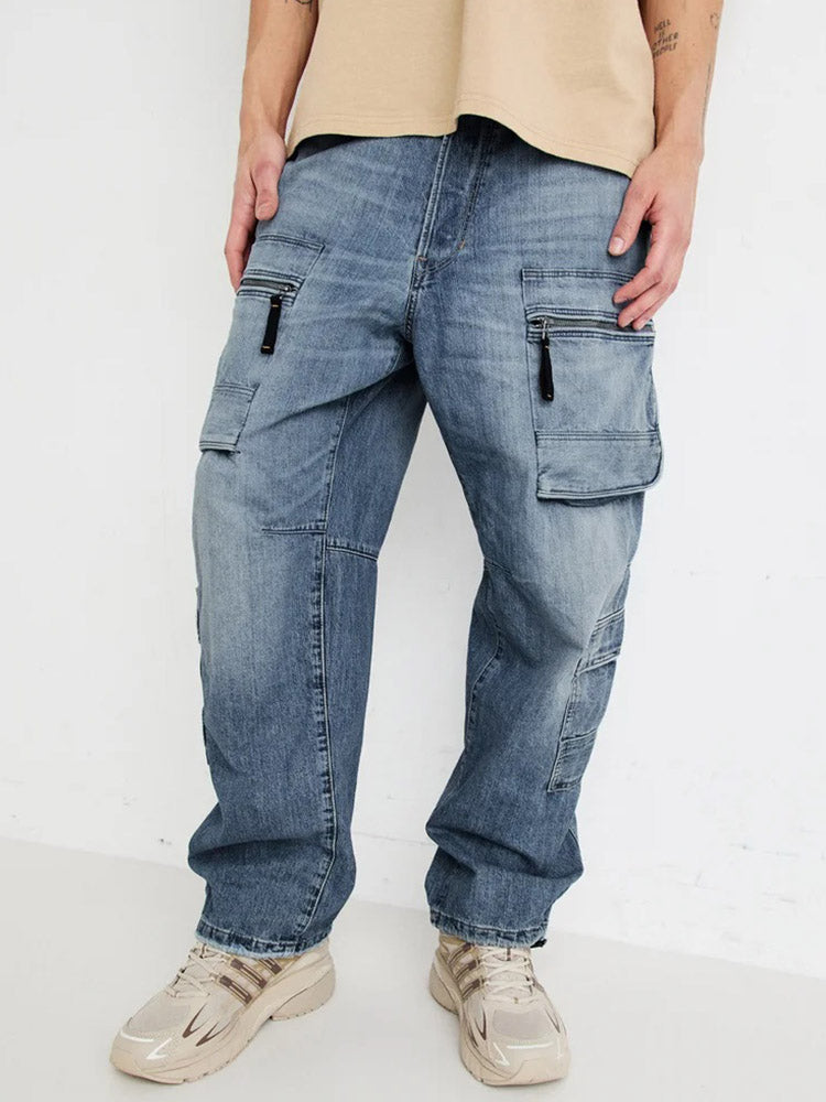 Men's Relaxed Fit Multi Pocket Jeans Cargo Pants