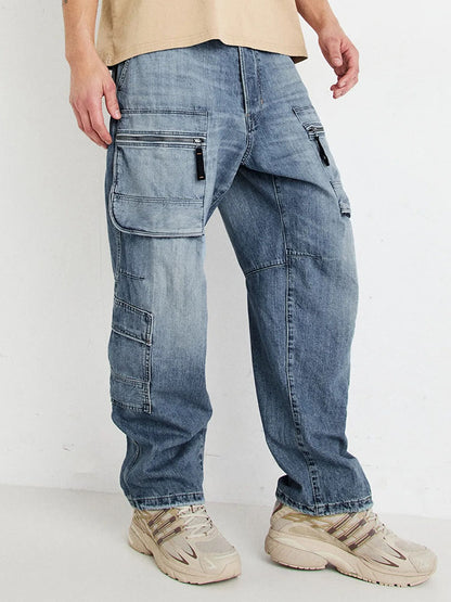 Men's Relaxed Fit Multi Pocket Jeans Cargo Pants