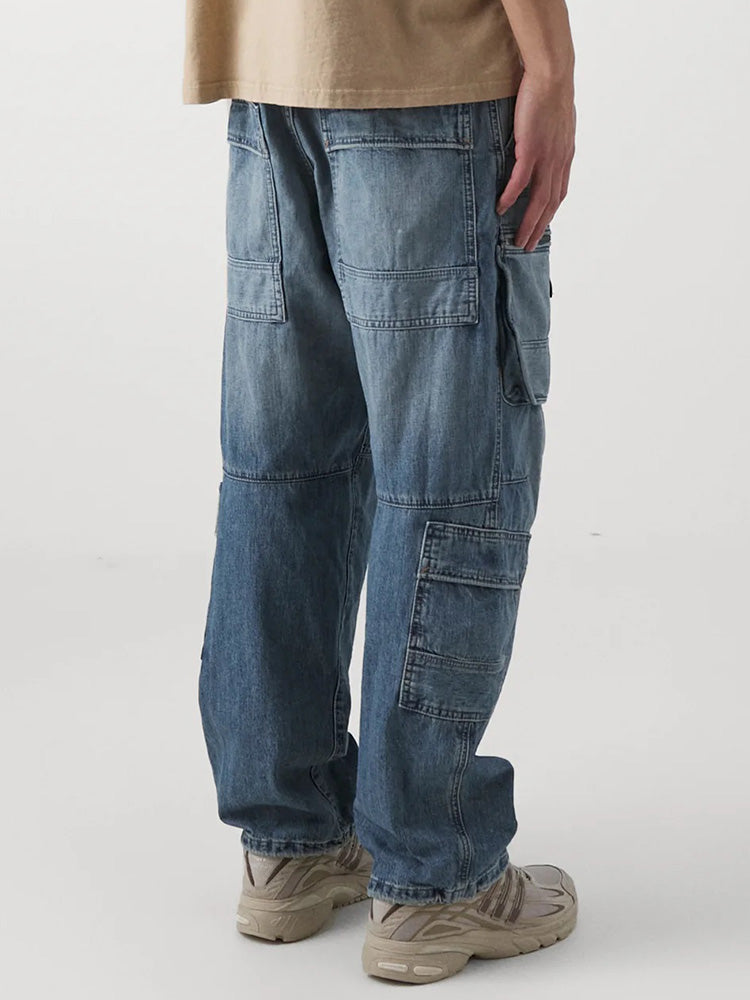 Men's Relaxed Fit Multi Pocket Jeans Cargo Pants