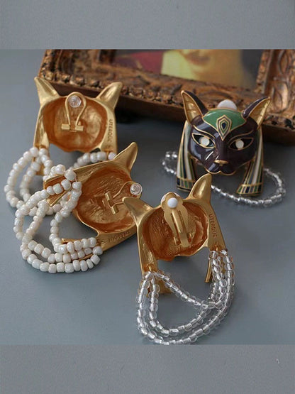 Vintage Unique Dripping Glaze Egyptian Cat Earrings